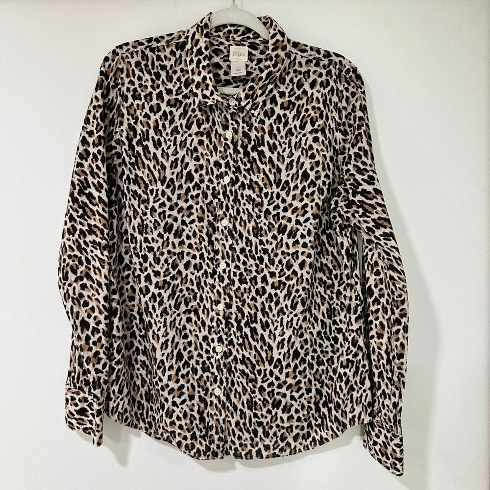 J.Crew The Perfect Shirt Women Large Leopard Print Cotton Button Down | Classic‎